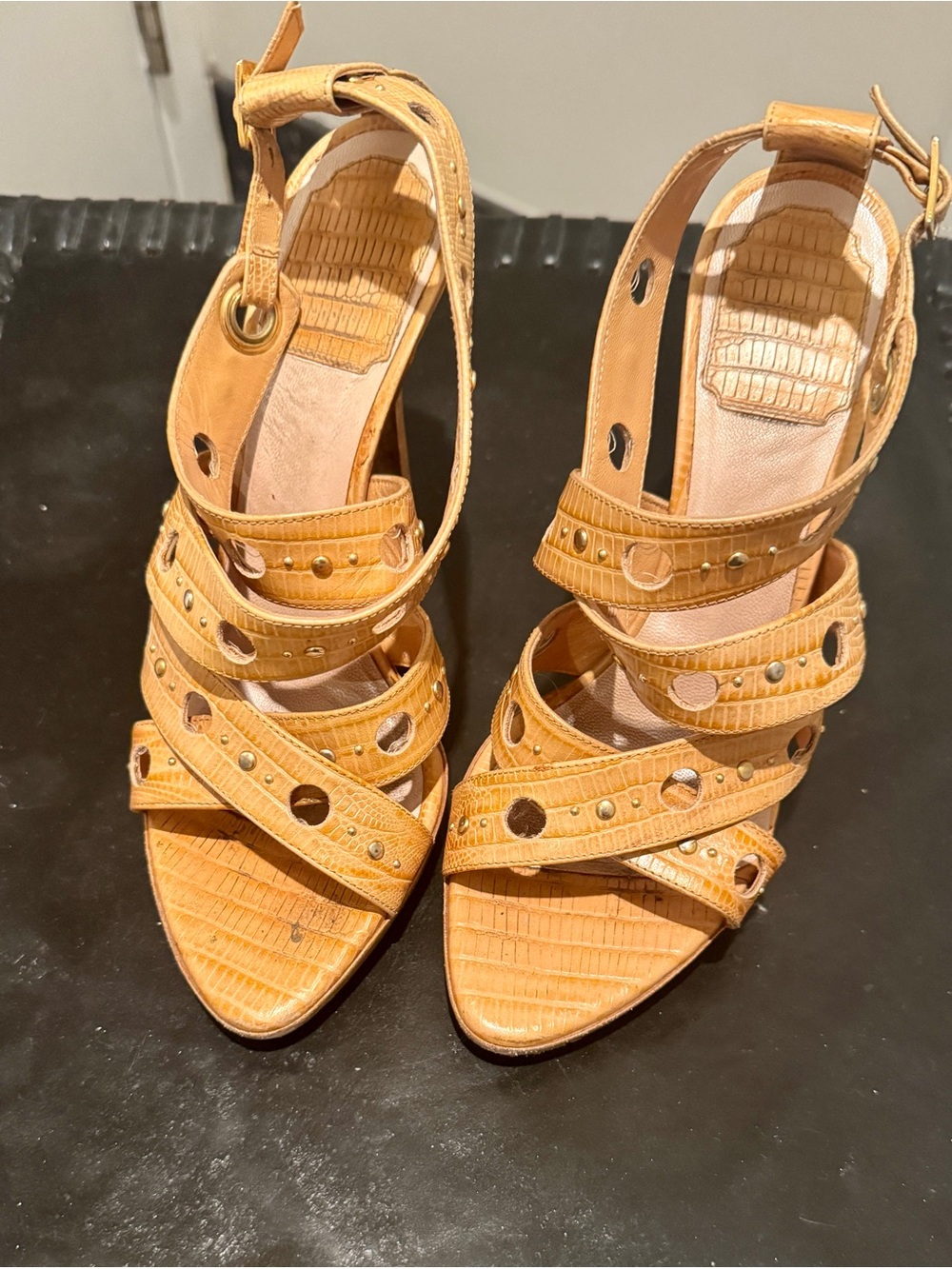 Christian Dior Tan Textured Leather Studded Platform Sandals – EU 37